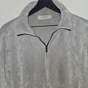 Fear of God Essentials Velour Half-Zip Short Sleeve Pullover - Concrete - Large